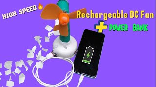 DIY Rechargeable Fan with DC Motor / And homemade Power Bank #viral