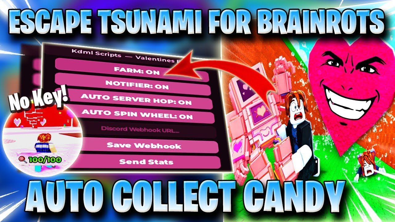 Скрипт ESCAPE TSUNAMI FOR BRAINROTS *БЕЗ КЛЮЧА*: событие ко Дню святого Валентина, сбор конфет, а...