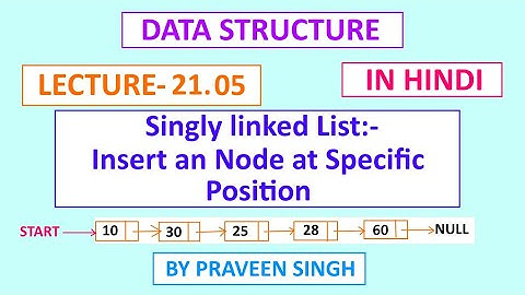 Data structure lecture 21.5 Insert an node at specific position in singly linked list in hindi