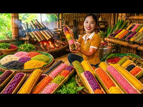 Traditional Bamboo Sticky Rice Cooking - Amazing Colorful Sticky Rice Recipe | Farming Life
