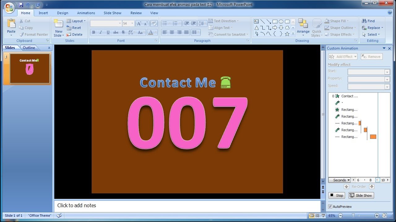 Tutorial powerpoint  2007 Cara membuat efek  animasi  pada 