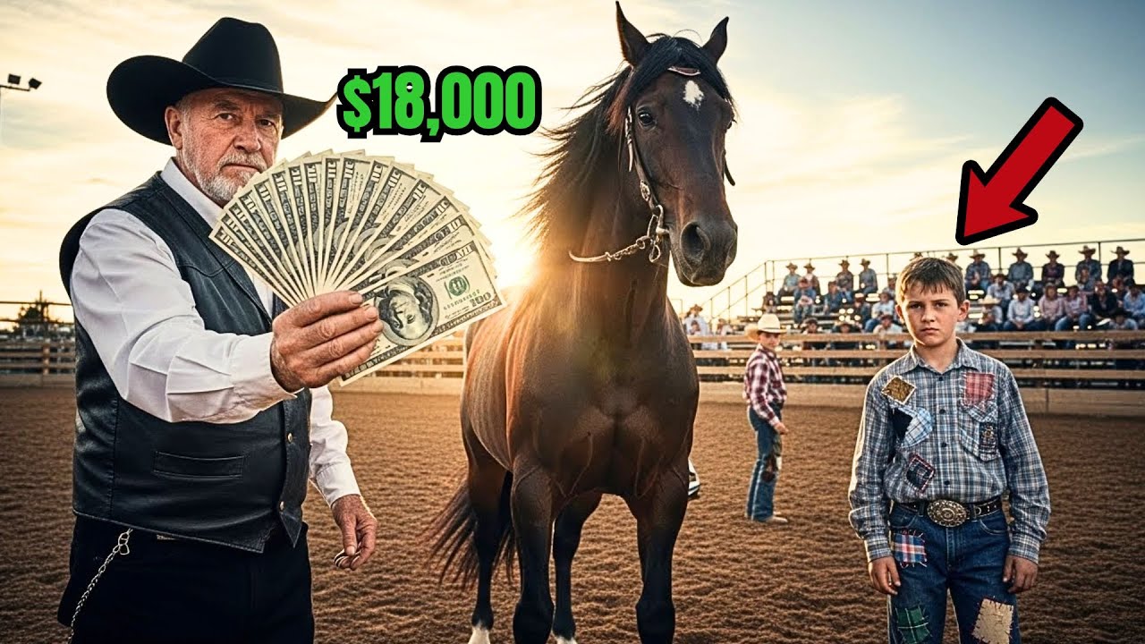 Ranchero Ofrece $18,000 a Quien Monte Su Caballo Rebelde... Un Niño Con Ropa Remendada Lo Logra Y...