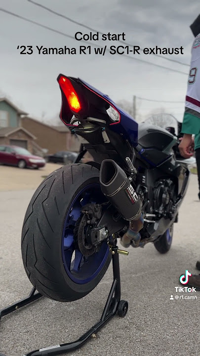 2023 Yamaha R1 cold start w/ a SC Project  SC1-R Exhaust. #motorcycle #yamahar1 #scproject #fyp
