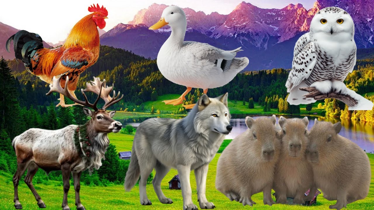 Cute Farm Animals Compilation: Reindeer, Wolf, Owl, Capybara, Duck, Chicken – Animal Video