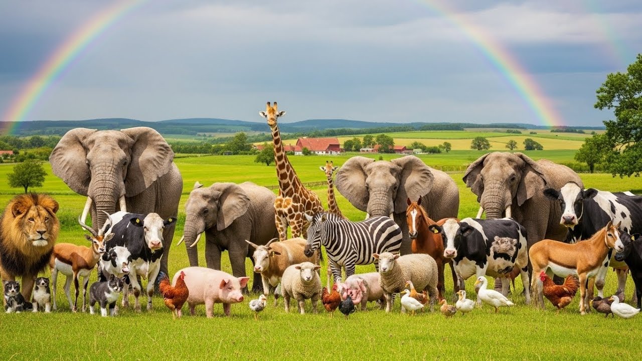 Cute Farm Animals Bee, Dog, Elephant, Duck, Horse, Goat, Puppy, Cat, Monkey, Cow  Animal Video