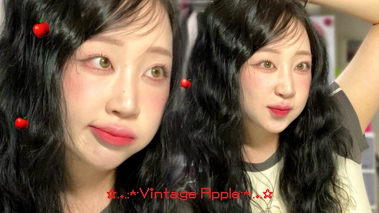 ⊹. 일단 봐주세요 진짜 너무 예쁘니까.. ⊹ | 빈티지 사과 느좋 girl.. 메이크업 낋여왔습니다🍎 (광고🙅🏻‍♀️ “컬러그램 짱구 신상” 잔뜩 써보기✨)