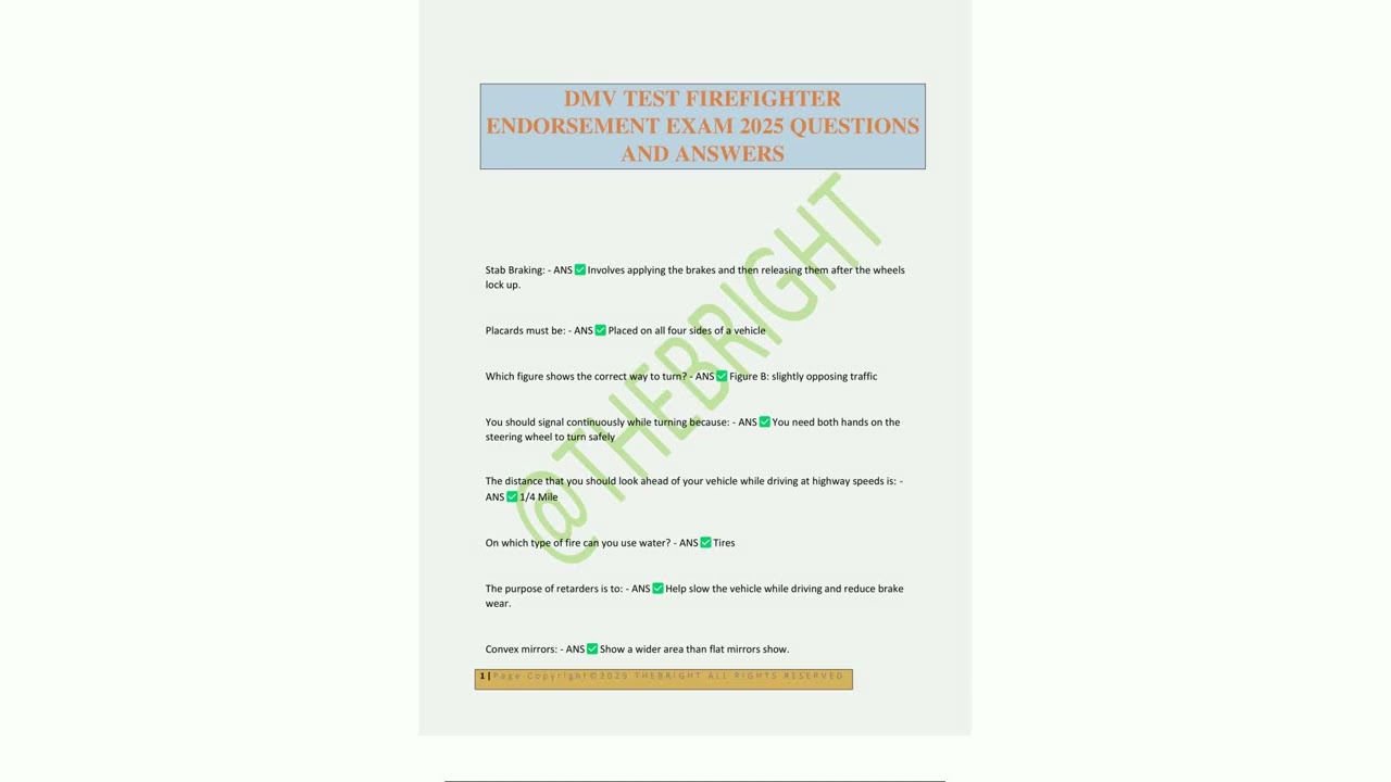 DMV TEST FIREFIGHTER ENDORSEMENT EXAM 2025 QUESTIONS AND ANSWERS6