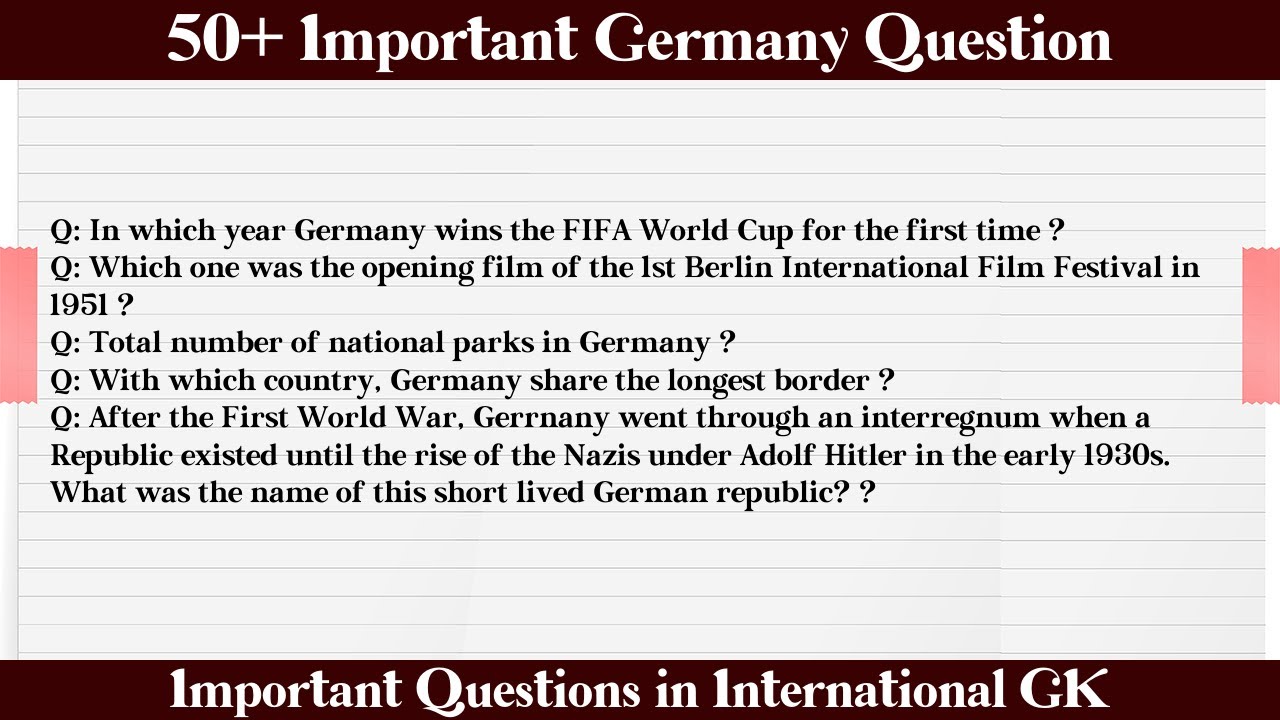 MCQ Questions Germany with Answers | Quiz Germany