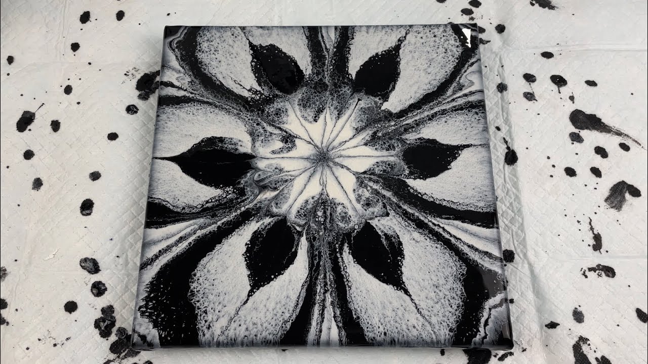 Must See Black and White Flower Acrylic Pour Painting! Started with one idea, finished with another!