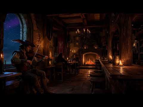 🎻 Medieval Tavern at Night 🕯️ Calm Fantasy Music & Inn Ambience 🍃