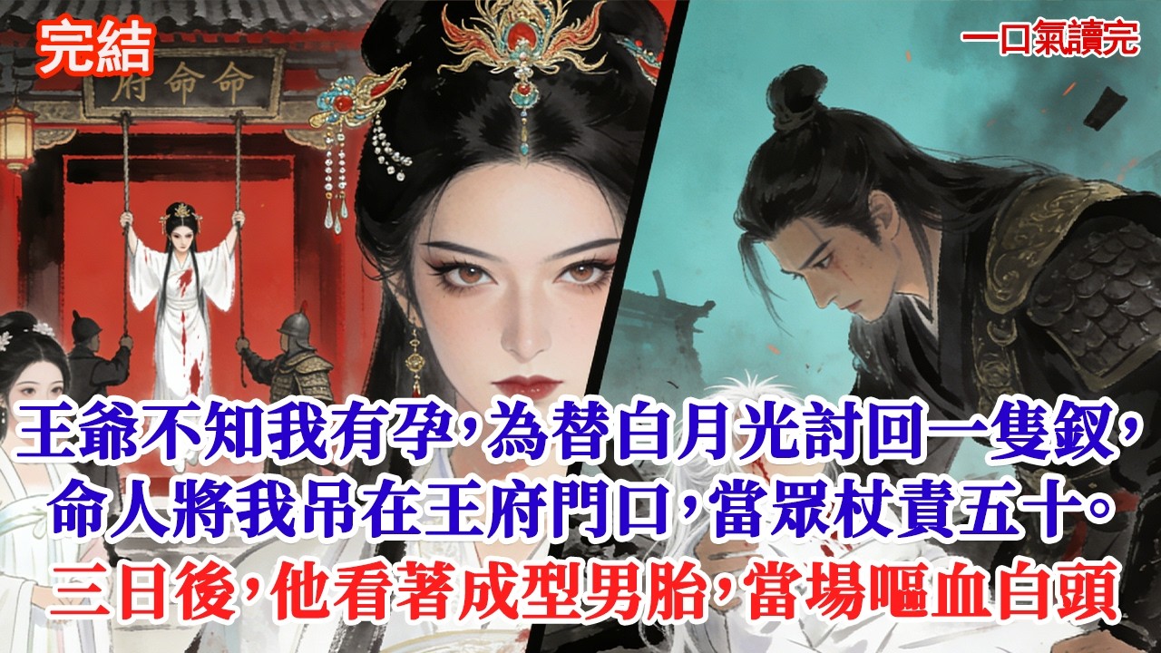 王爺不知我有孕，為替白月光討回一隻釵，命人將我吊在王府門口，當眾杖責五十。三日後，他看著染血白衣裹著的成形男胎，當場嘔血白頭#古風#追妻火葬場#愛情#小說