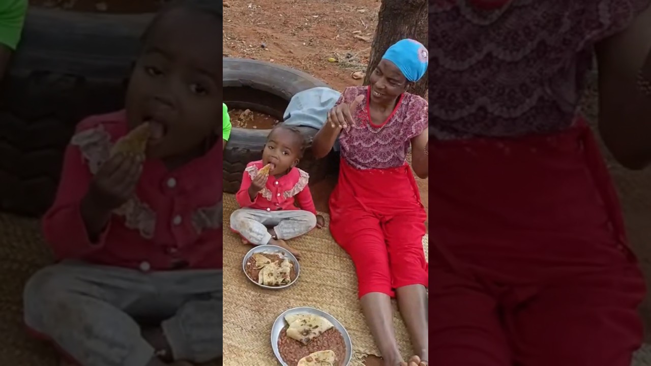 Village Mom Sharing food with her children ❤️ 