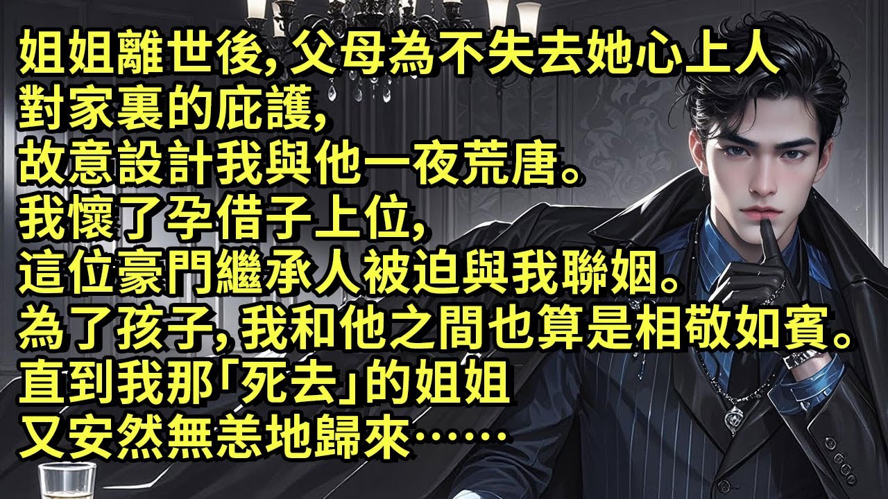 姐姐離世後，父母為不失去她心上人對家裏的庇護，故意設計我與他一夜荒唐。我懷了孕借子上位，這位豪門繼承人被迫與我聯姻。為了孩子，我和他之間也算是相敬如賓。直到我那「死去」的姐姐又安然無恙地歸來…