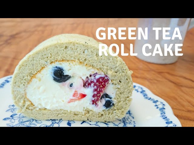 Gluten-free Green Tea Roll Cake with no butter or oil / Recipe グルテンフリー 抹茶ロールケーキ レシピ