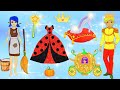 PAPER DOLLS DRESS UP CINDERELLA LADYBUG & CAT NOIR COSTUMES DRESSES QUIET BOOK PAPERCRAFTS