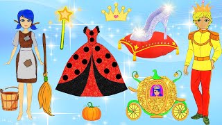 PAPER DOLLS DRESS UP CINDERELLA LADYBUG & CAT NOIR COSTUMES DRESSES QUIET BOOK PAPERCRAFTS