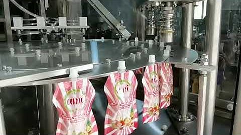 Automatic rotary 4 head spout pouch filling capping machine