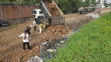 Incredible making Long Road by  Bulldozer Push Stone sand Making New Road ,Truck Unloading