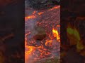 Throwing a big stone into lava.