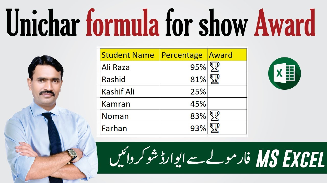Ms excel formula unichar with insert award symbol learn ms excel in