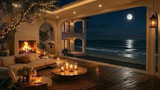 Coastal Twilight Retreat 🌊🔥 Rolling Waves & Warm Fire Crackles for Restful Sleep and Evening Calm