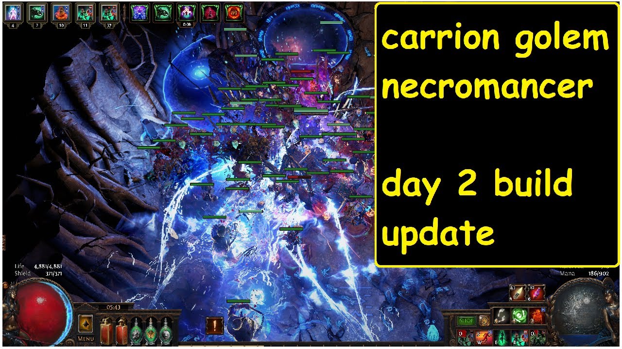 carrion (my golem sons) necromancer day 2 build update - cruising yellow maps ez pz (poe 3.9)