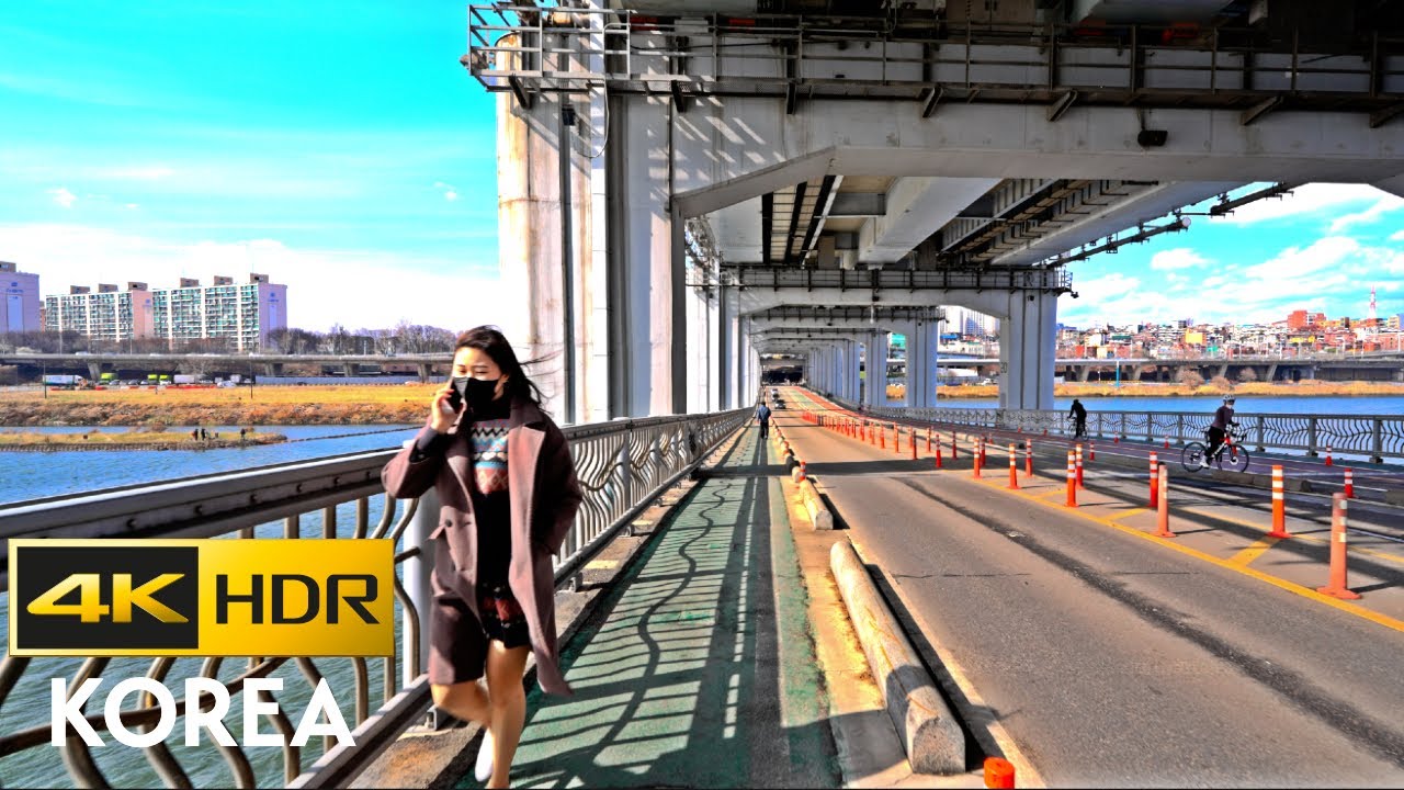 Korea -Walking from Jamwon Station to Jamwon Hangang Park And Jamsu,Banpo  Bridge | Seoul -4K HDR