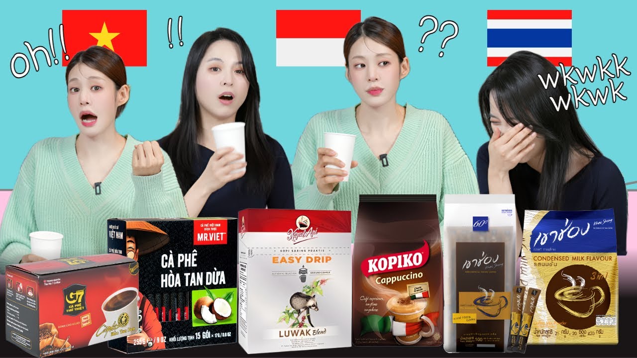 (Eng sub)Perbandingan Kopi dari 3 Negara: Indonesia, Thailand, & Vietnam!🇮🇩🇹🇭🇻🇳(Reaksi Jujur!)