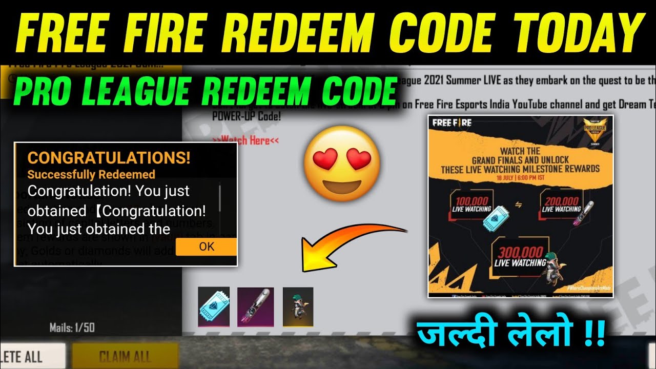 Free Fire Redeem Code Today | Pro League Redeem Code | 13 July 2021 Redeem Code Today