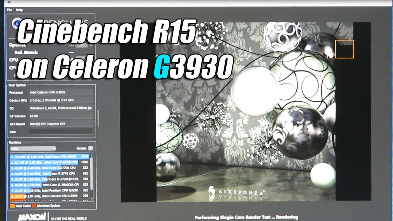 Cinebench R15 on Celeron G3930 - YouTube