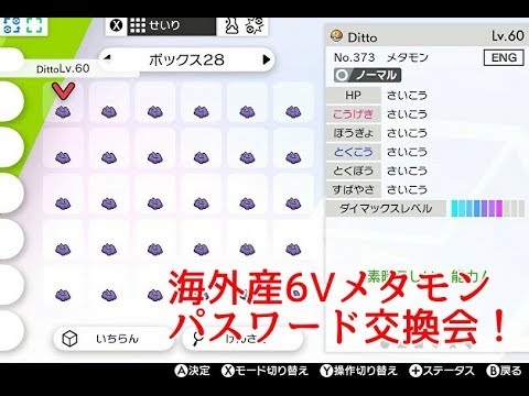 海外産6vメタモン配布 ポケモン剣盾 パスワード交換会ライブ Youtube