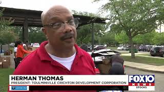 Drive thru food distribution held at Dotch Community Center