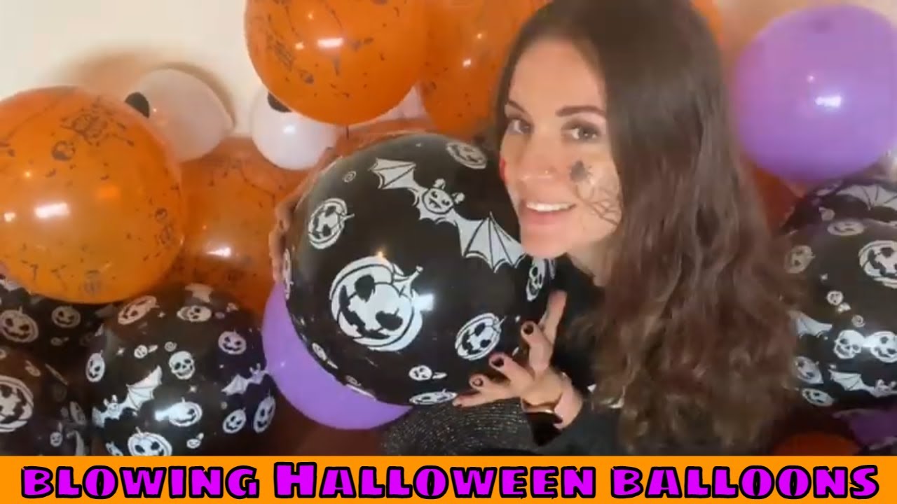 asmr blowing 100 Halloween theme balloons