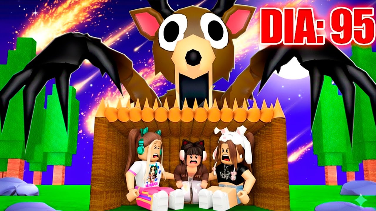 O TRIO SOBREVIVENDO A CHUVA DE METEOROS em 99 NOITES NA FLORESTA - Roblox