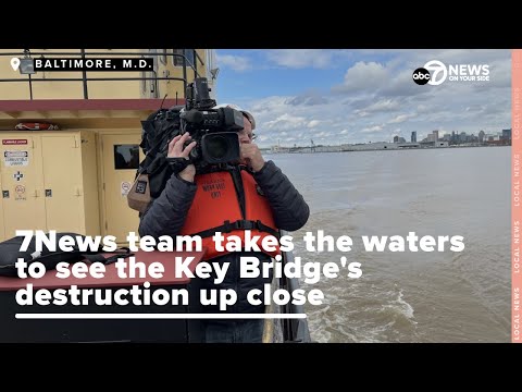 7News team takes the waters to see the Key Bridges destruction up close