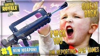 Stealing New Epic Famas Burst Ault Rifle From Angry Kid On Fortnite Funny Fortnite Trolling