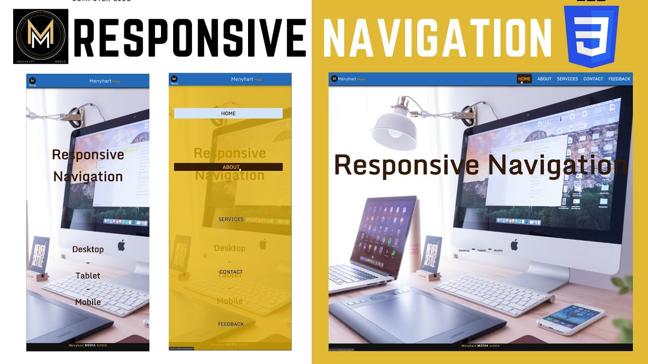 Responsive Navigation Menu Bar using HTML & CSS Media Query - YouTube