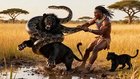 Lion Rescue:Rare Black Lion Attacked by Giant Python in the Savannah—Warrior’s Heroic Intervention