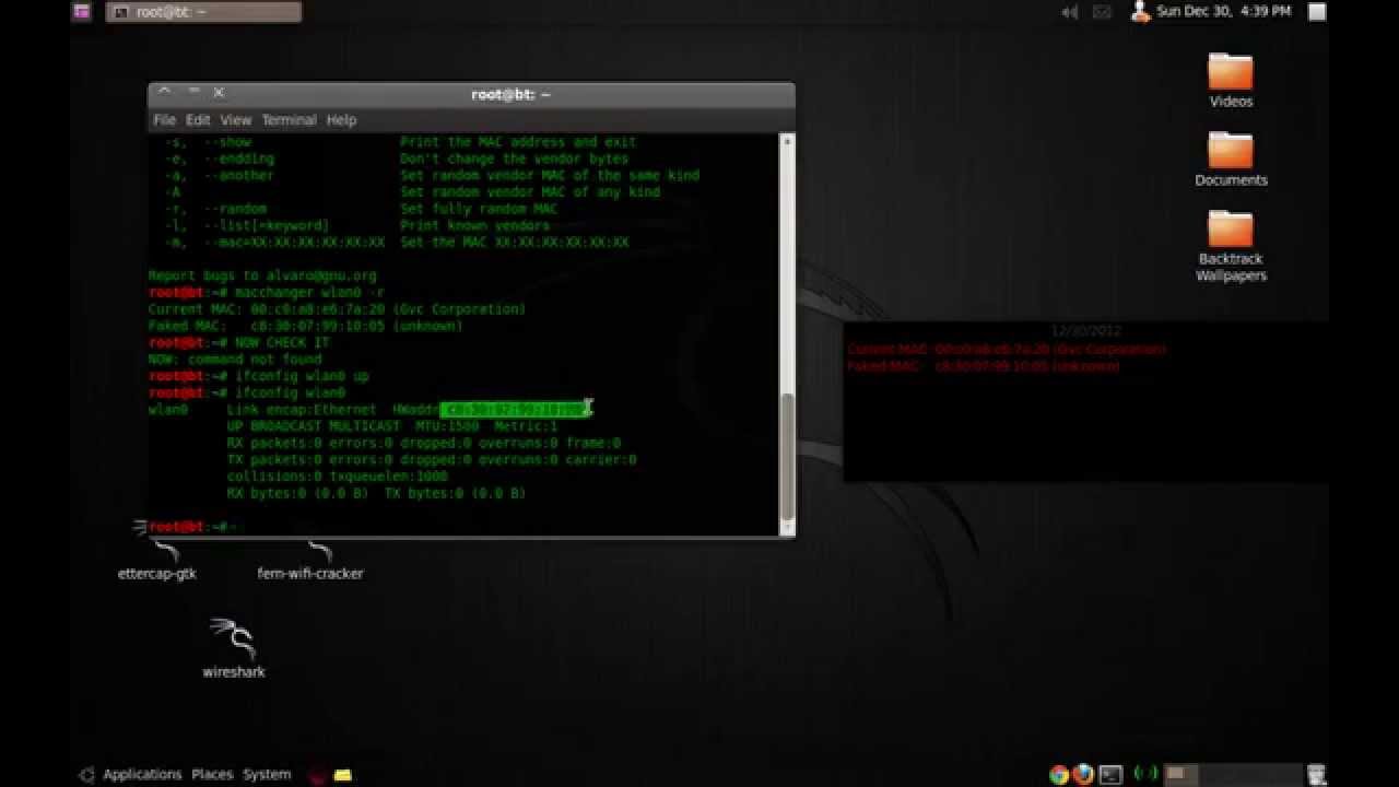 changer adresse mac backtrack 5
