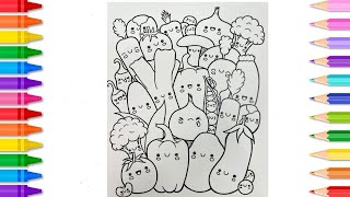 Coloring Cute Vegetables - Fun Coloring Page