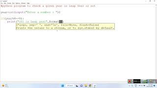 Python program to check a given year is Leap Year or not using IDLE