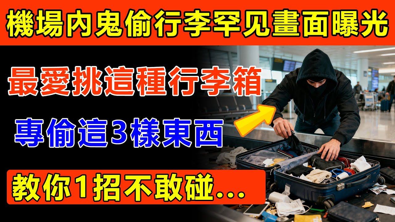 「機場內鬼」偷行李畫面曝光！地勤爆料：他們最愛挑「這種行李箱」下手，而且專偷這3樣東西！教你一招讓他們不敢碰！#機場 #行李箱 #防盜 #旅遊安全 #地勤 #偷竊 #出國 #打包行李 #旅遊攻略