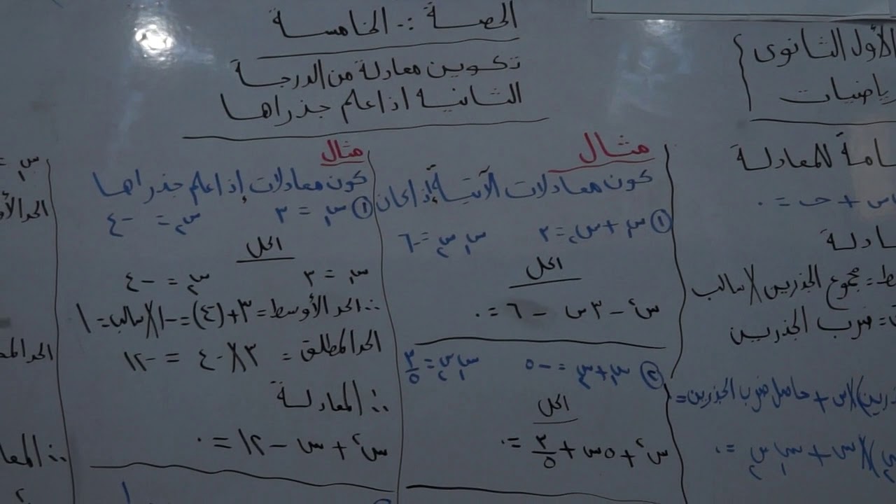 درس تكوين معادلة من الدرجة الثانية اذا علم جذراها مادة الرياضيات ا/بسمة الصف الاول الثانوي