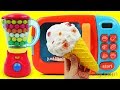 Toy Microwave and Blender Playset Gumball Surprise Ice Cream with Play doh & Ice Cream Squishy