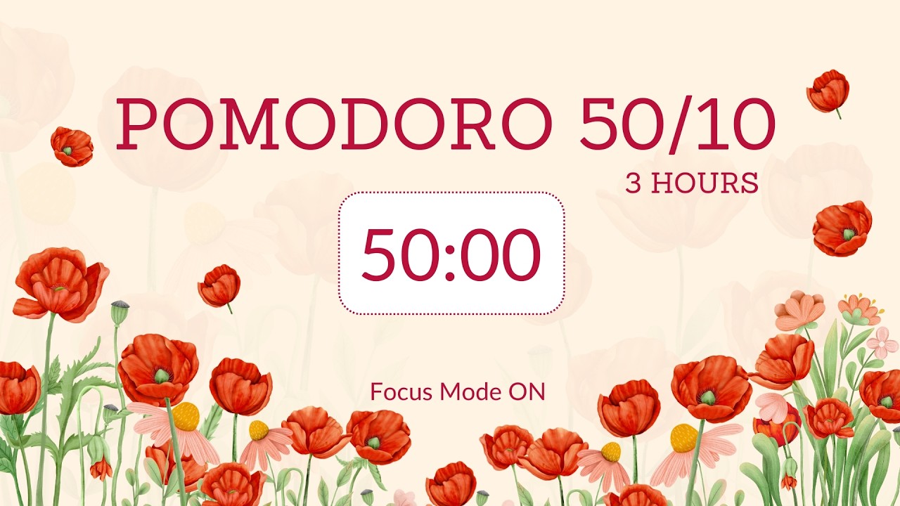 50/10 pomodoro timer / with 🔔/ no music & deep focus / Focus Mode ON ...