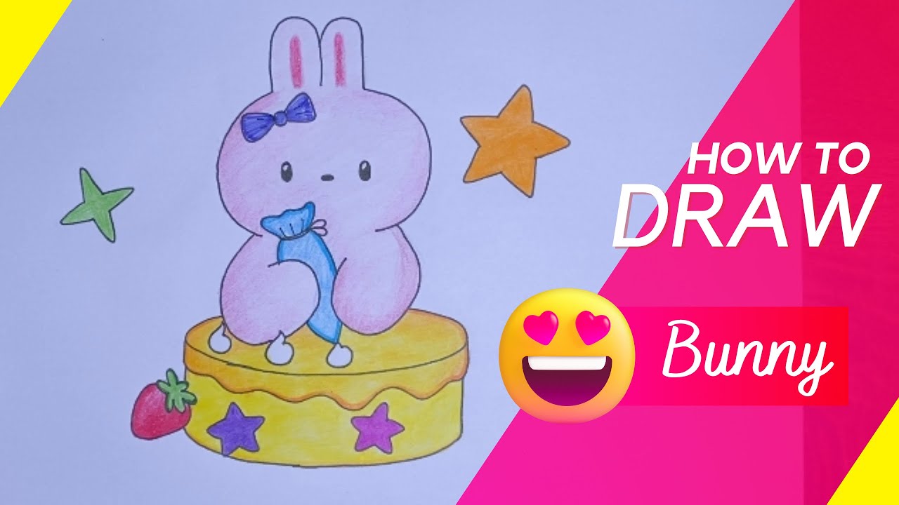 How to draw bunny baking cake | easy step by step drawing made easy for ...