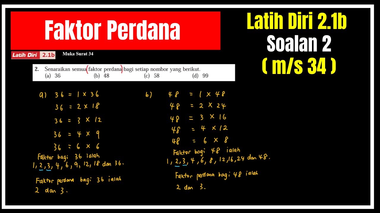 Matematik Tingkatan 1 Bab 2 Faktor Dan Gandaan Pemfaktoran Perdana Youtube