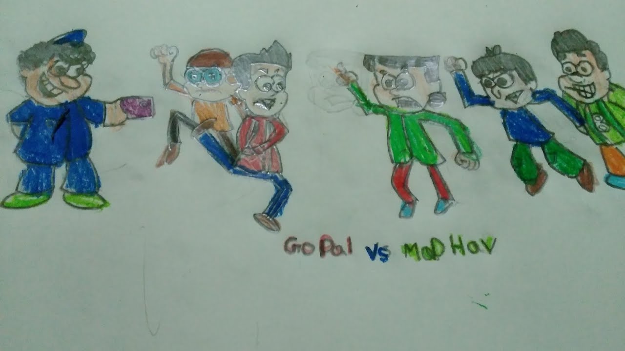 Golmal Cartoon  Drawing. Gopal vs Madhav Fighting.