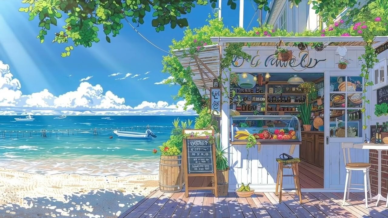 Seaside Café Ambience 🌊☀️ 2.5 Hours Chill Guitar Music for Studying, Work, Reading, Relaxing