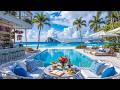 Elegant Bossa Nova Jazz Music at Beach Cafe Ambience 🌊 Smooth Jazz BGM &amp; Ocean Waves for Relaxation